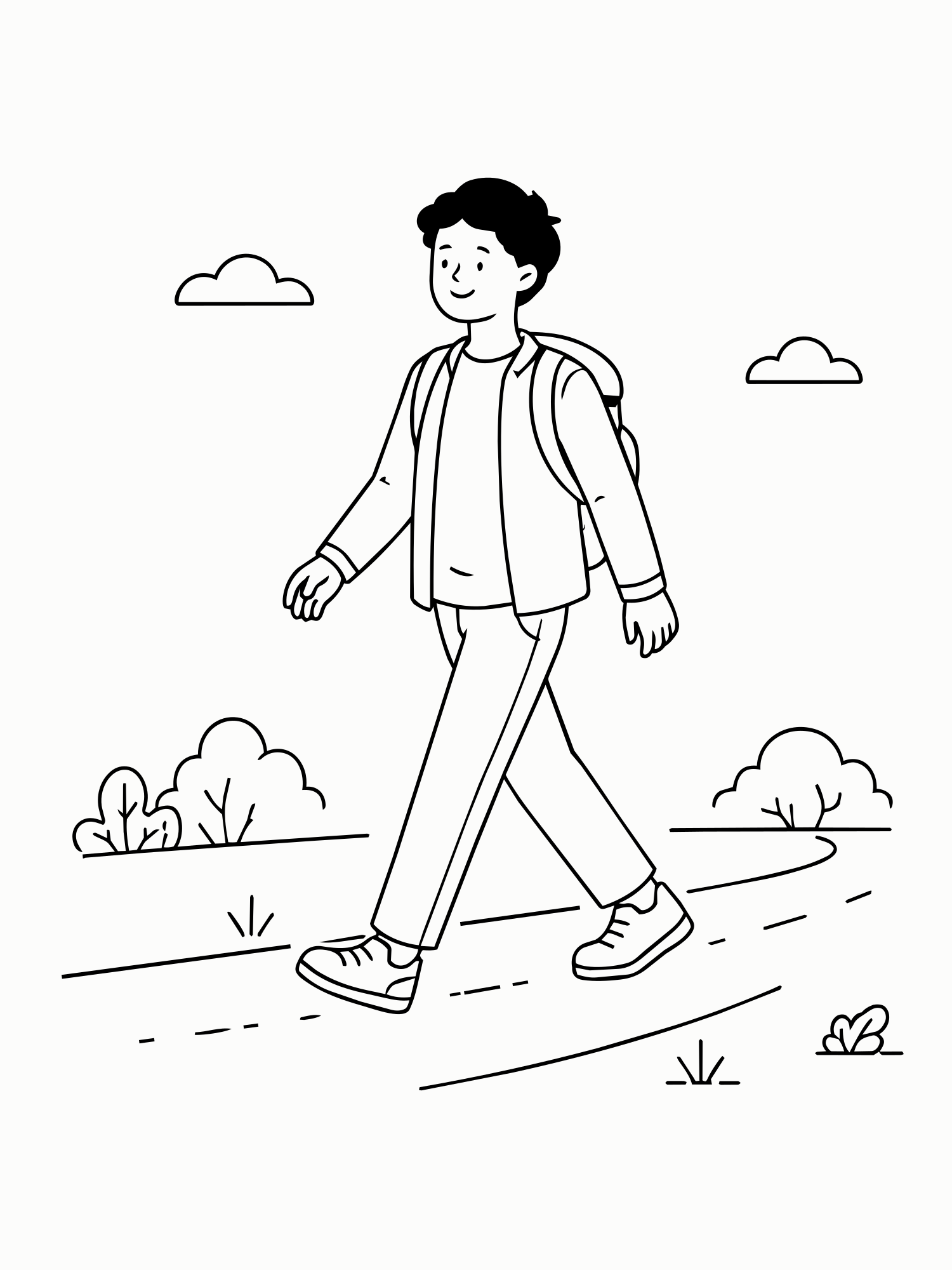 Young man walking outdoors with a backpack