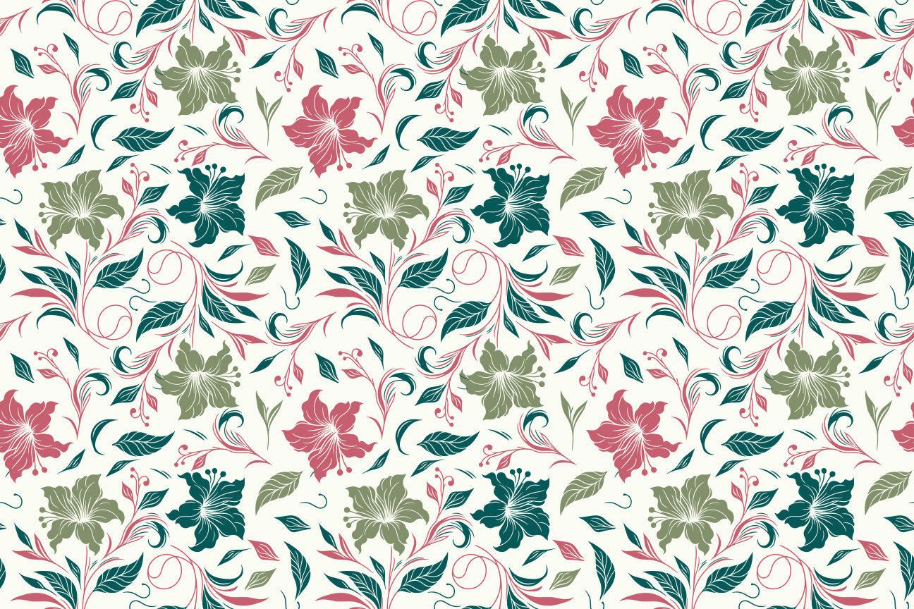 Floral pattern with pink, green, and blue flowers