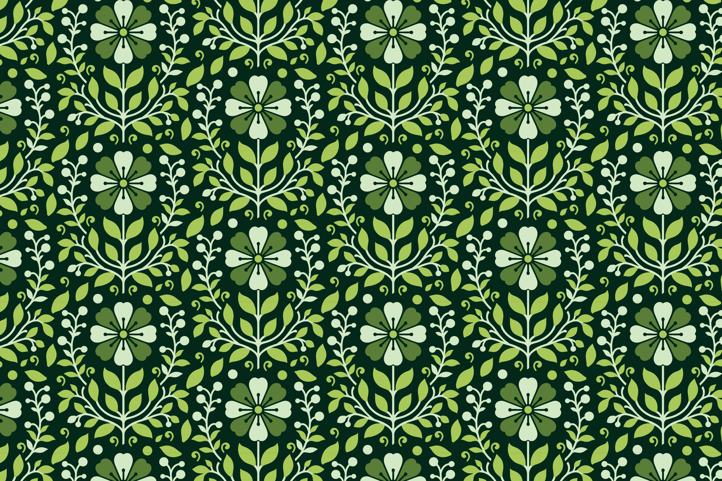 Green floral pattern on a dark background