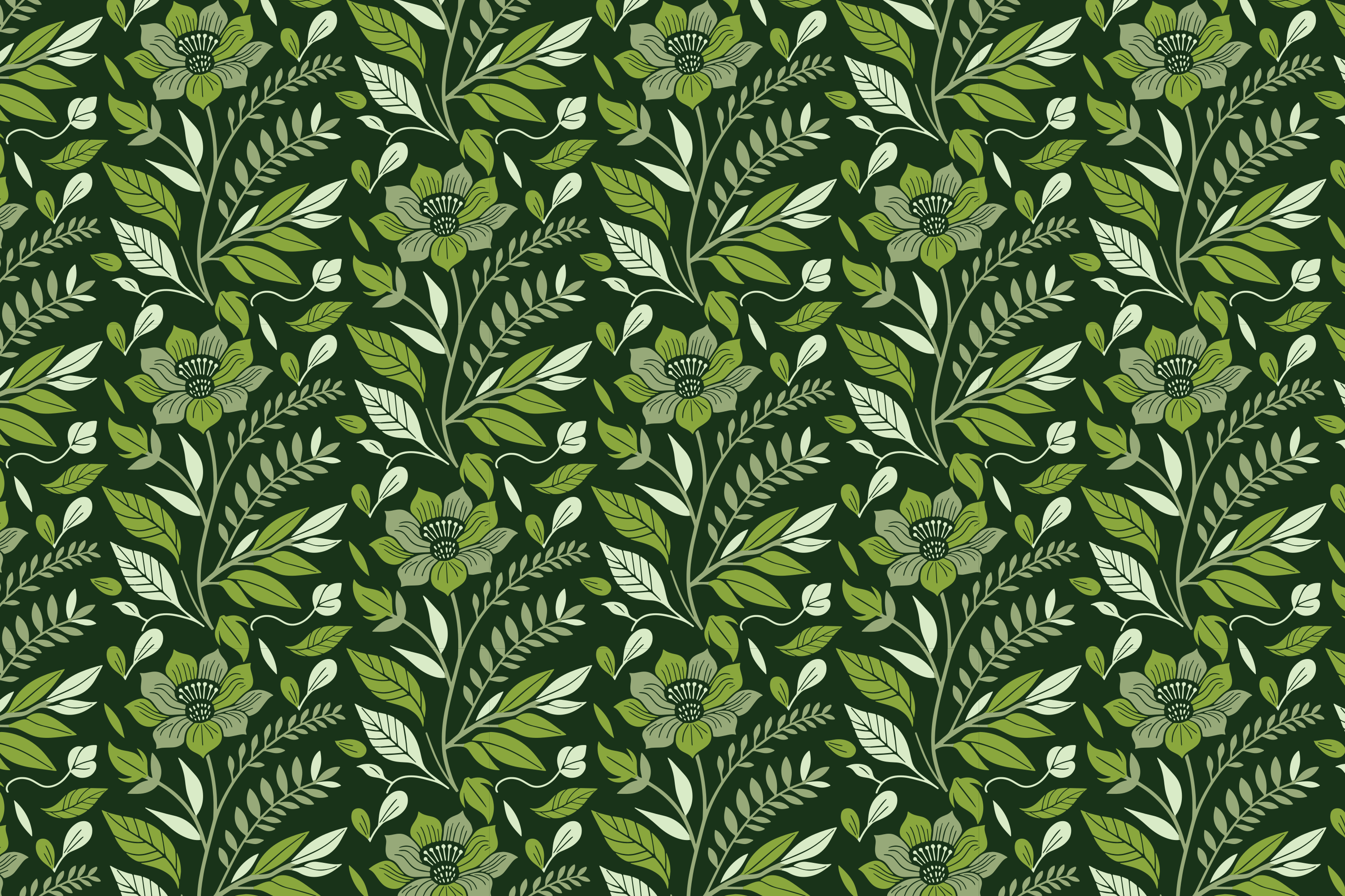 Grünes Blumenmuster auf dunklem Hintergrund