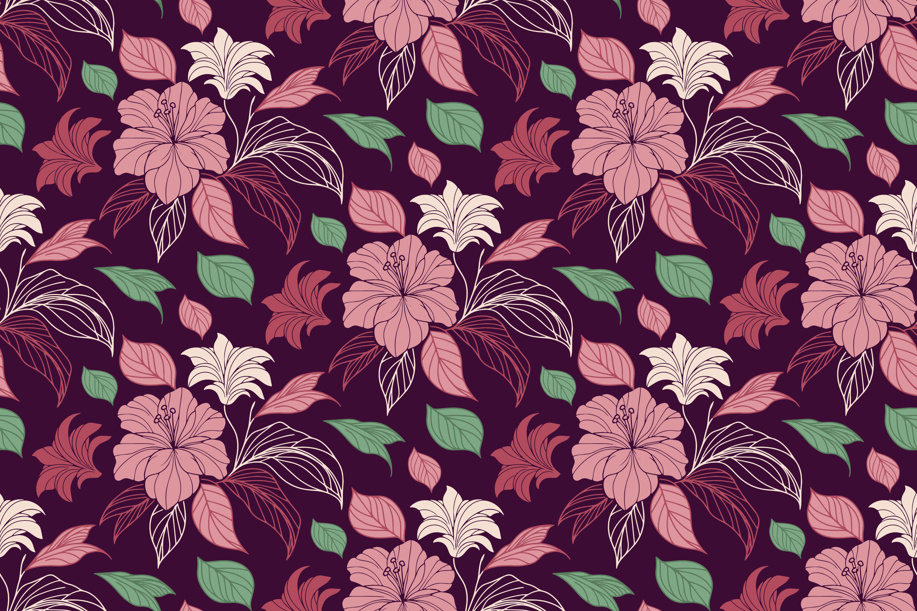 Nahtloses Blumenmuster mit rosa und weißen Blumen.