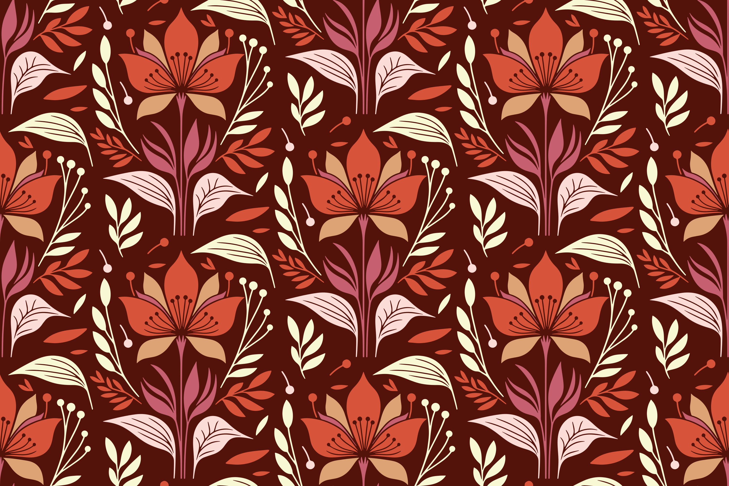Nahtloses Blumenmuster mit orangen und rosa Blumen
