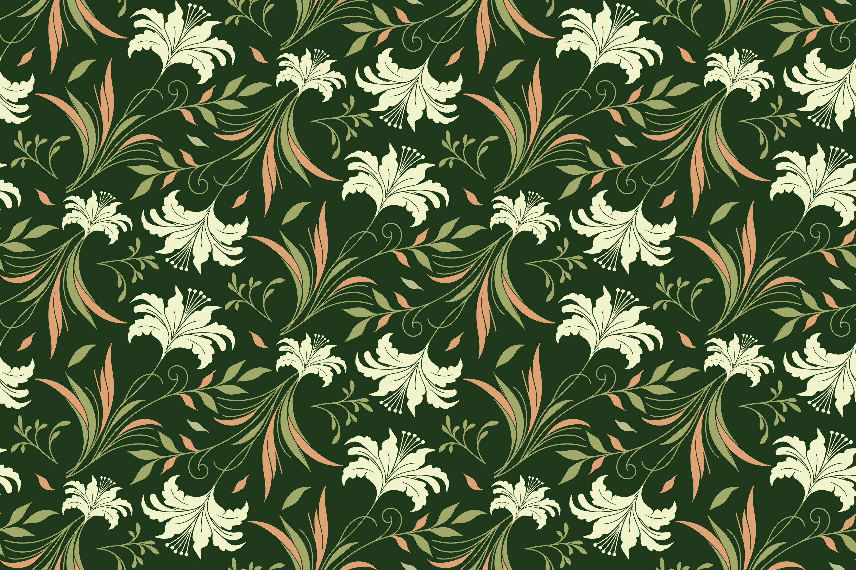 Elegantes Blumenmuster mit cremefarbenen Lilien und grünen Blättern