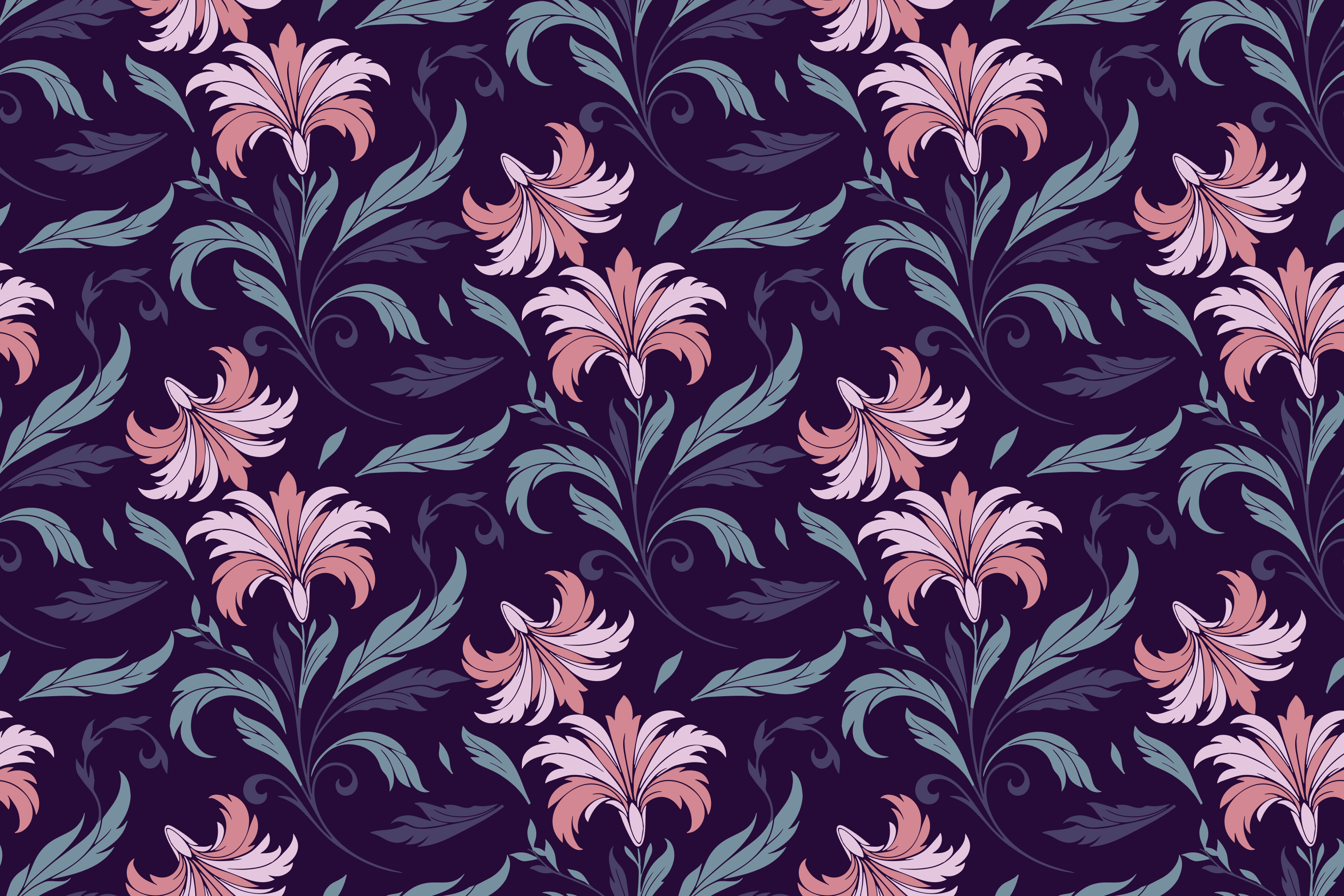 Blumenmuster mit rosa Lilien und grünen Blättern