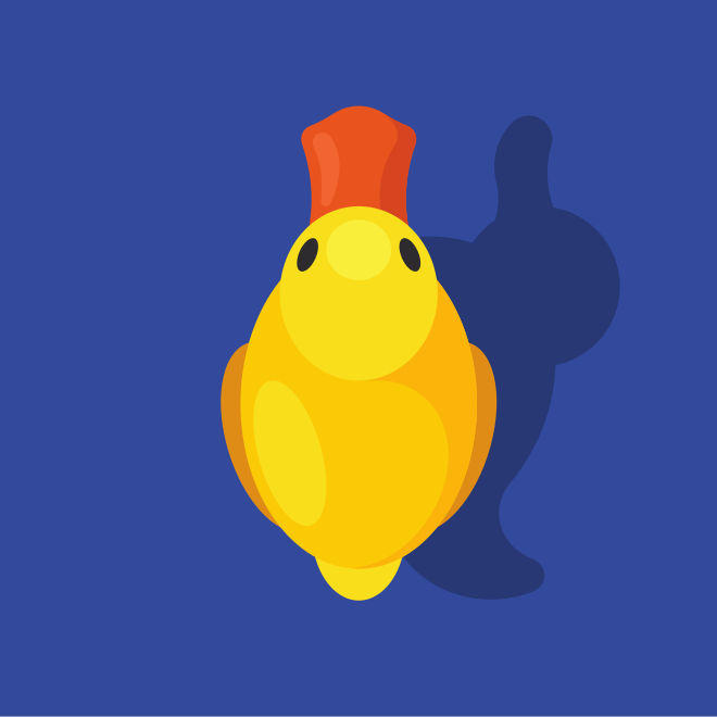 Une poule jaune de dessin animé avec un peigne orange