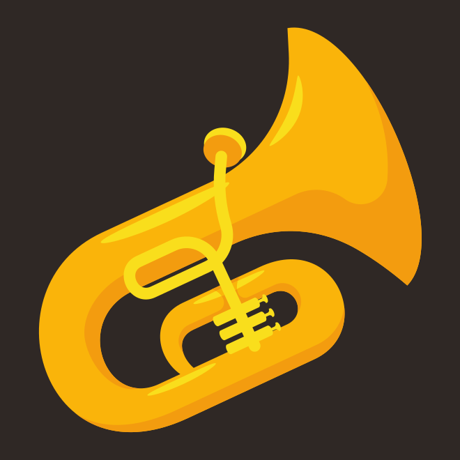A shiny golden tuba on a dark background
