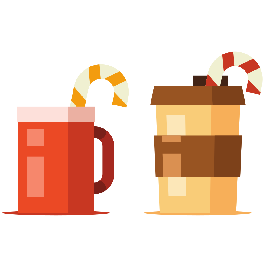 Dos bebidas navideñas con bastones de caramelo