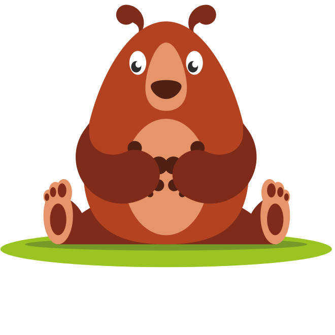 緑の円の上に漫画のクマが座っています。