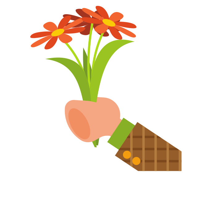 オレンジの花束を持つ手