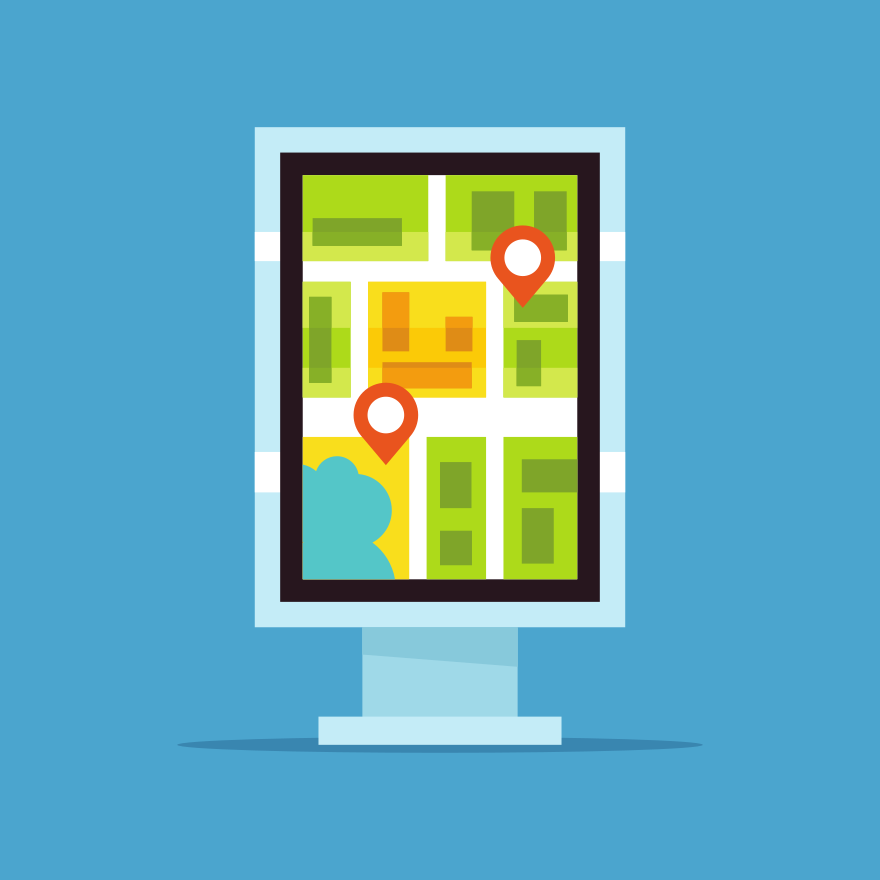 Visualizzazione digitale della mappa con pin di posizione