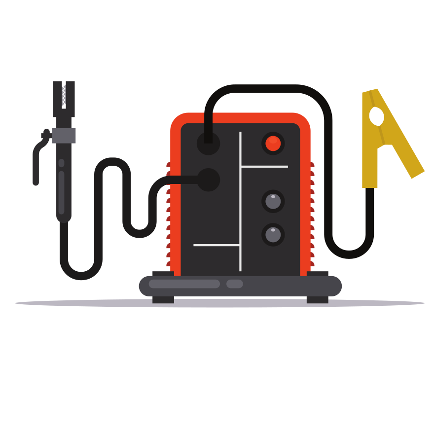 A welding machine with torch and clamp