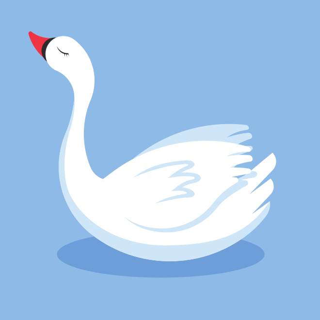 Un cygne blanc les yeux fermés sur un fond bleu