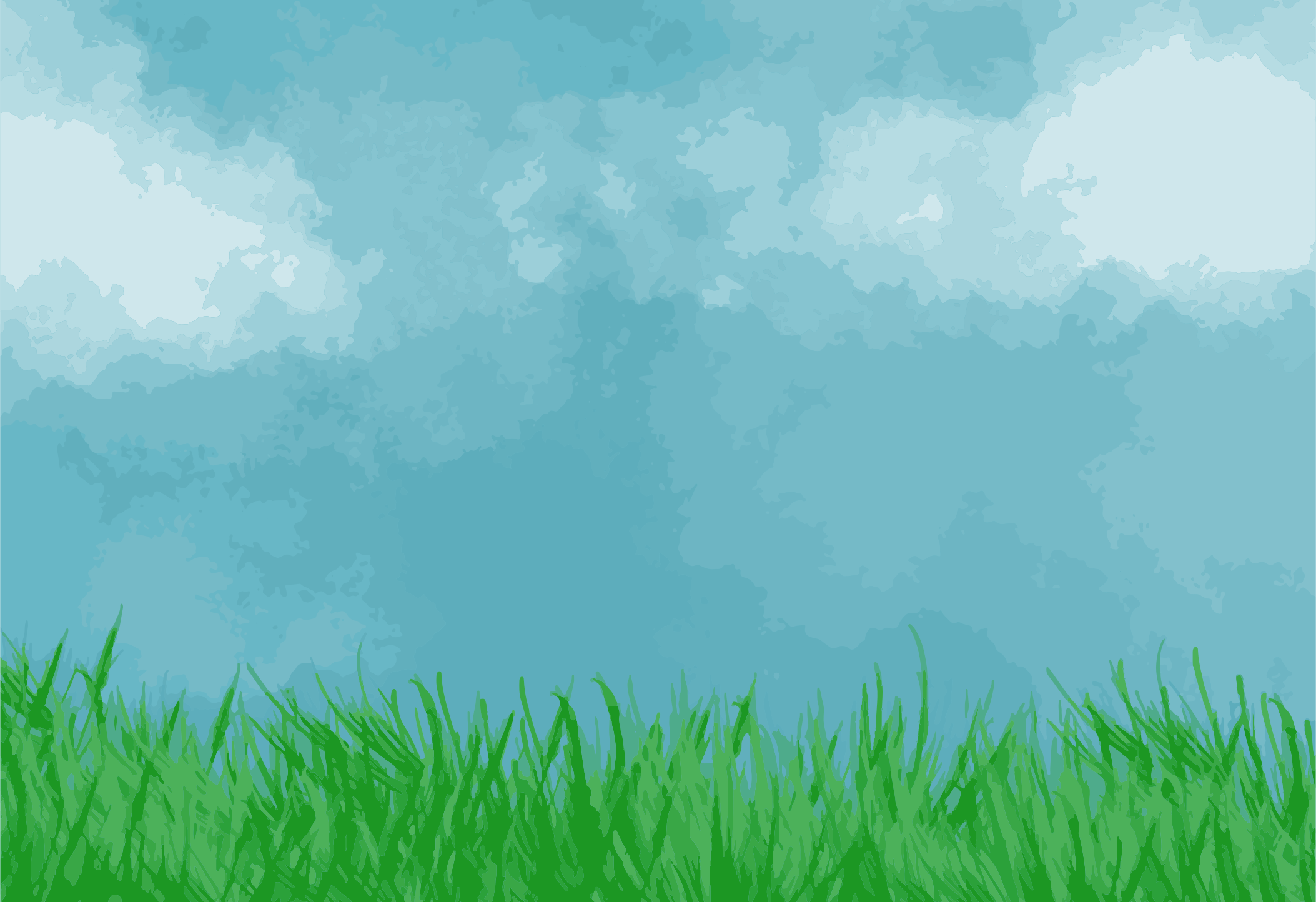 푸른 하늘과 구름 사이로 펼쳐진 초록 풀