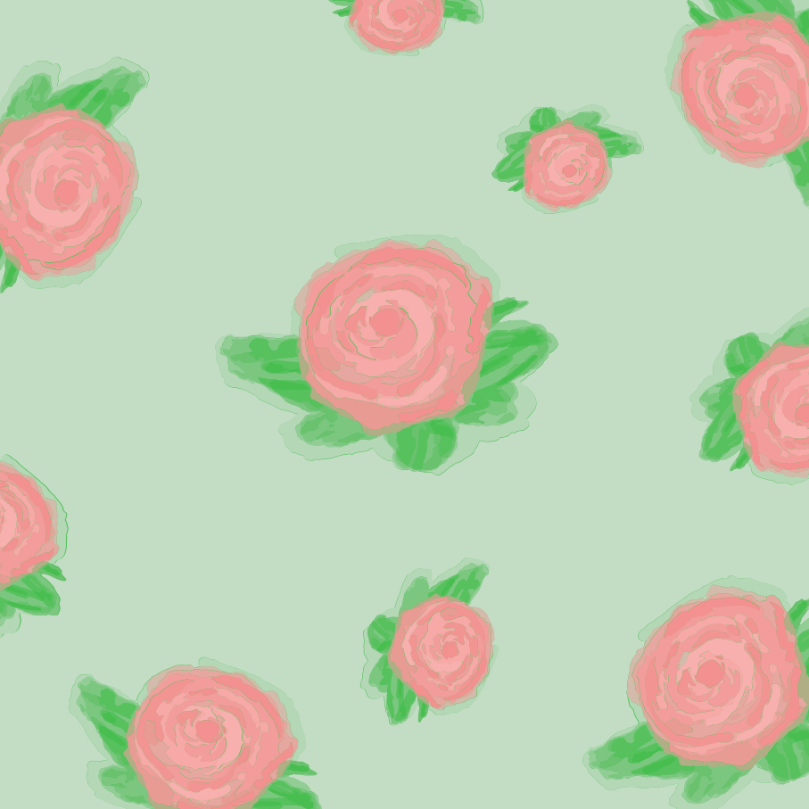 연한 녹색 배경에 초록 잎이 있는 분홍 장미