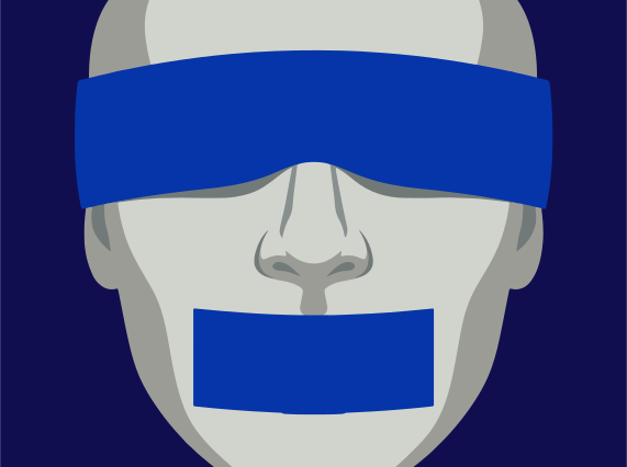 A face with eyes and mouth covered by blue