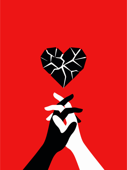 Due mani che tengono con il cuore spezzato sopra