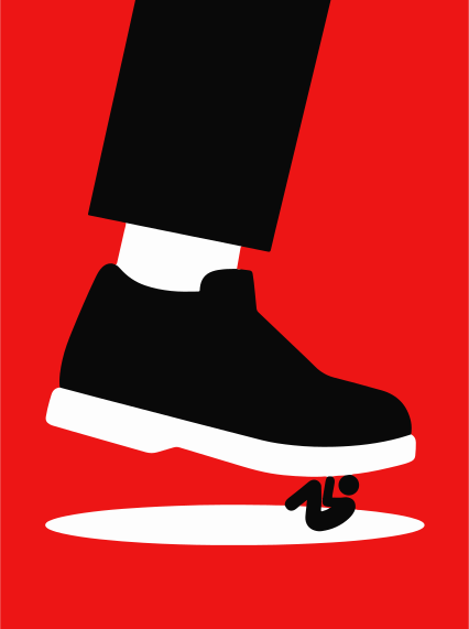 Sepatu besar menghancurkan orang kecil