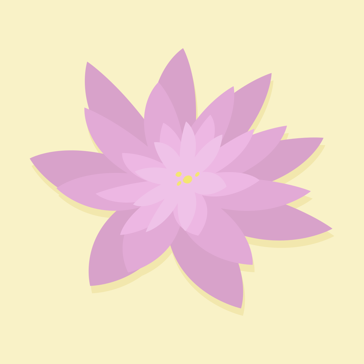 노란 배경에 스타일화된 보라색 연꽃