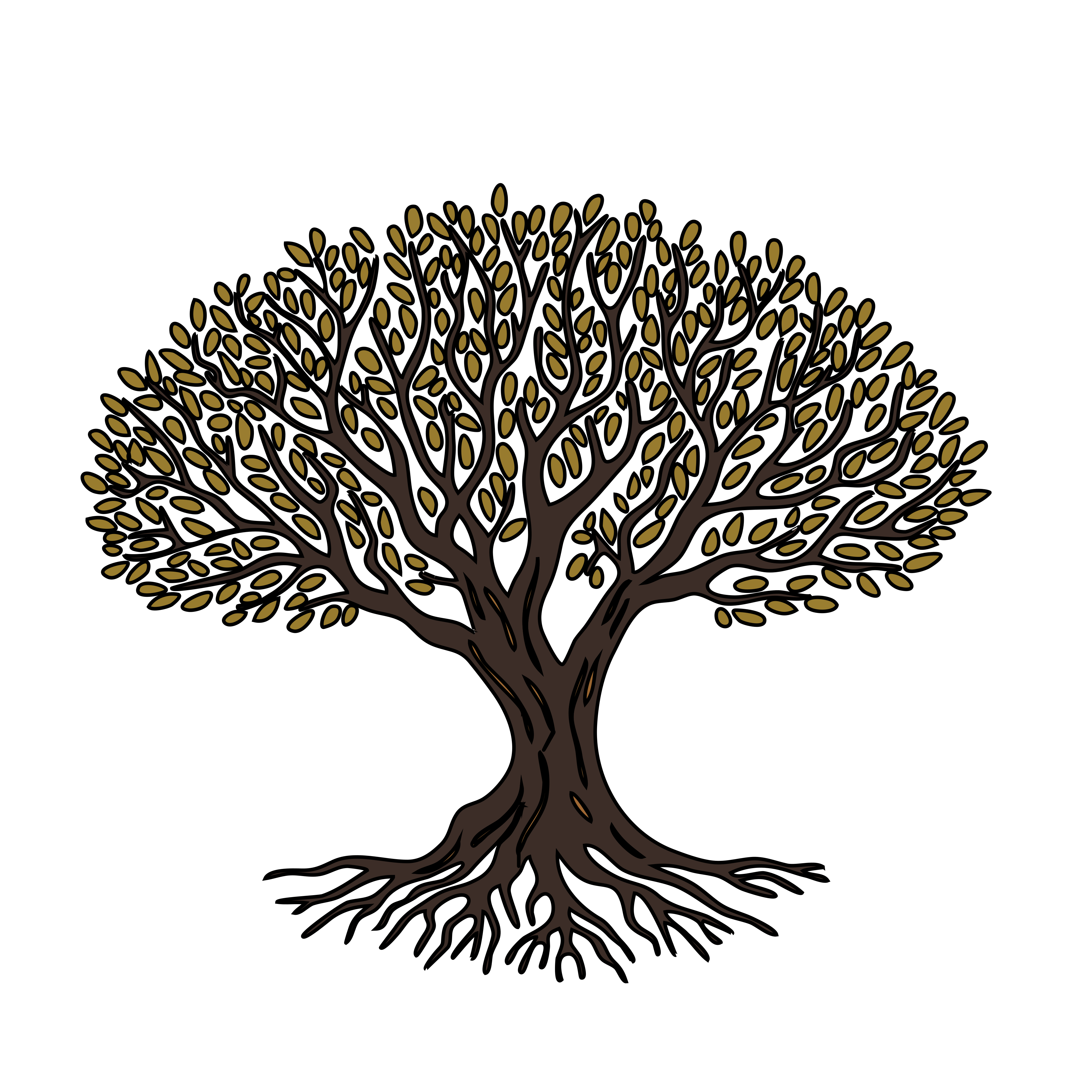 Un arbre stylisé avec des racines et des feuilles visibles