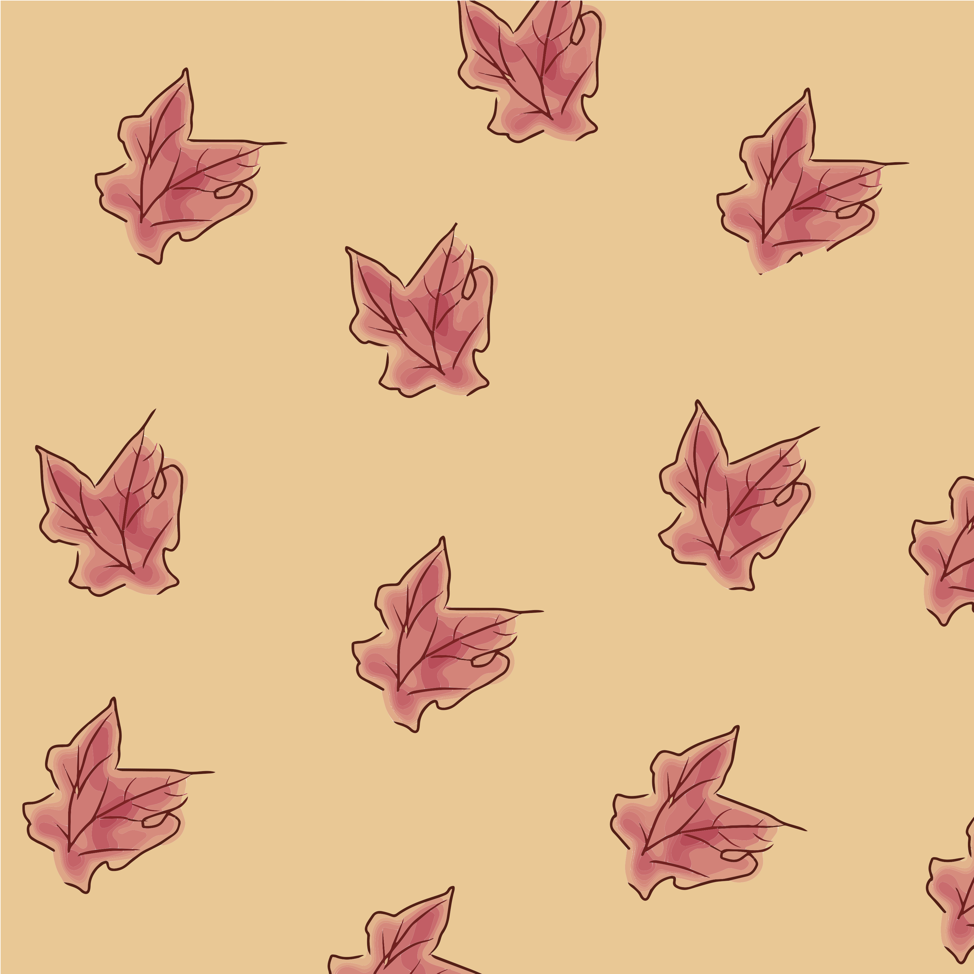 A pattern of red leaves on a tan background