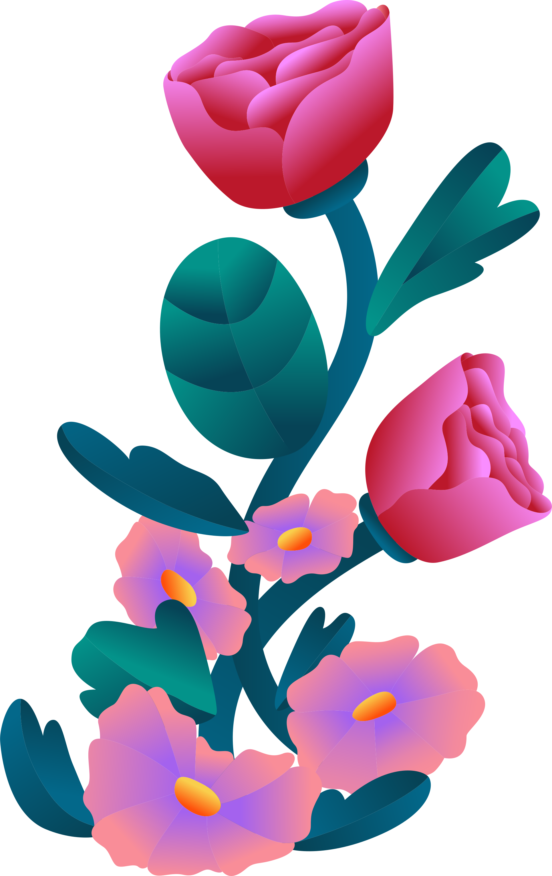 Un mazzo stilizzato di fiori rosa e viola.