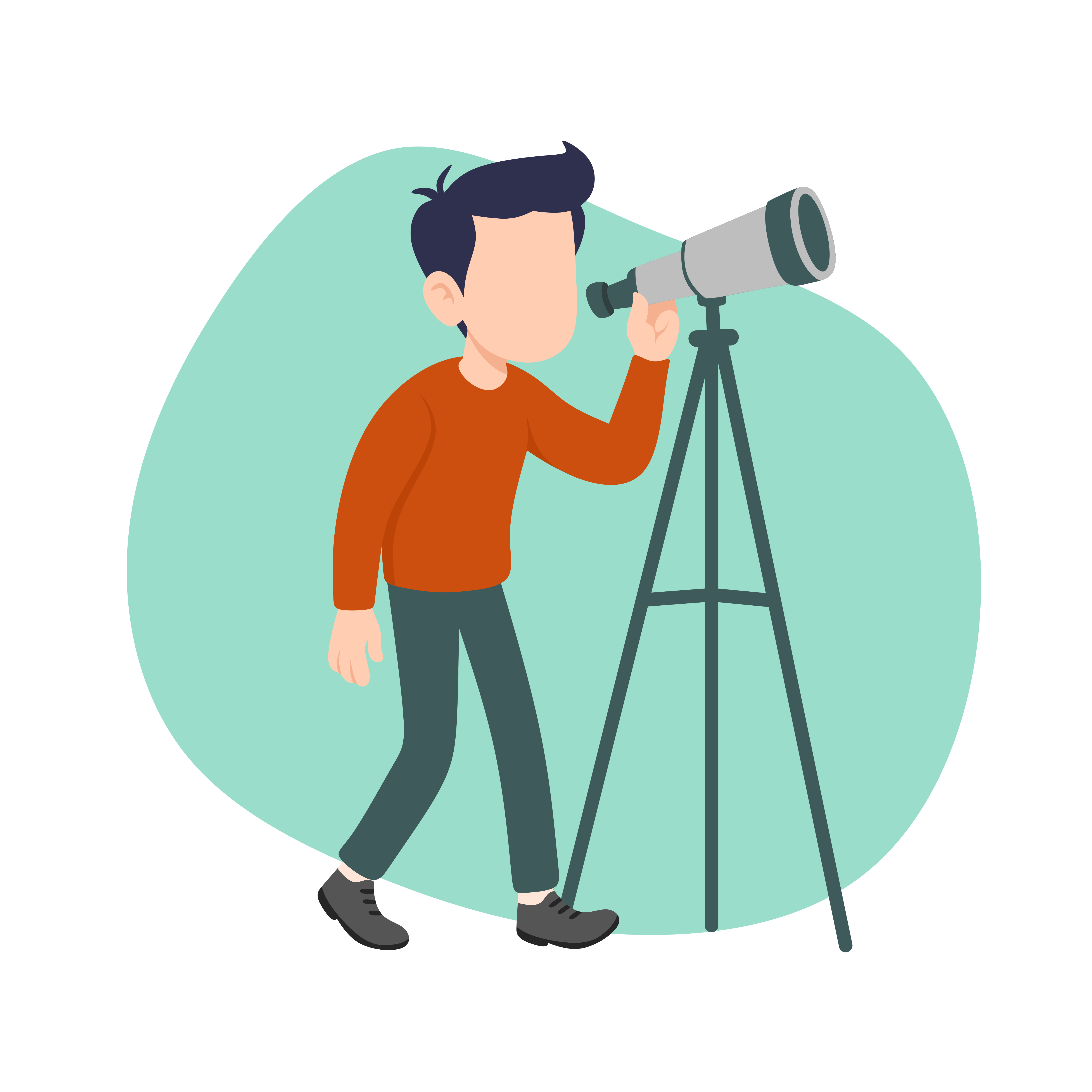A man looking through a telescope on a tripod