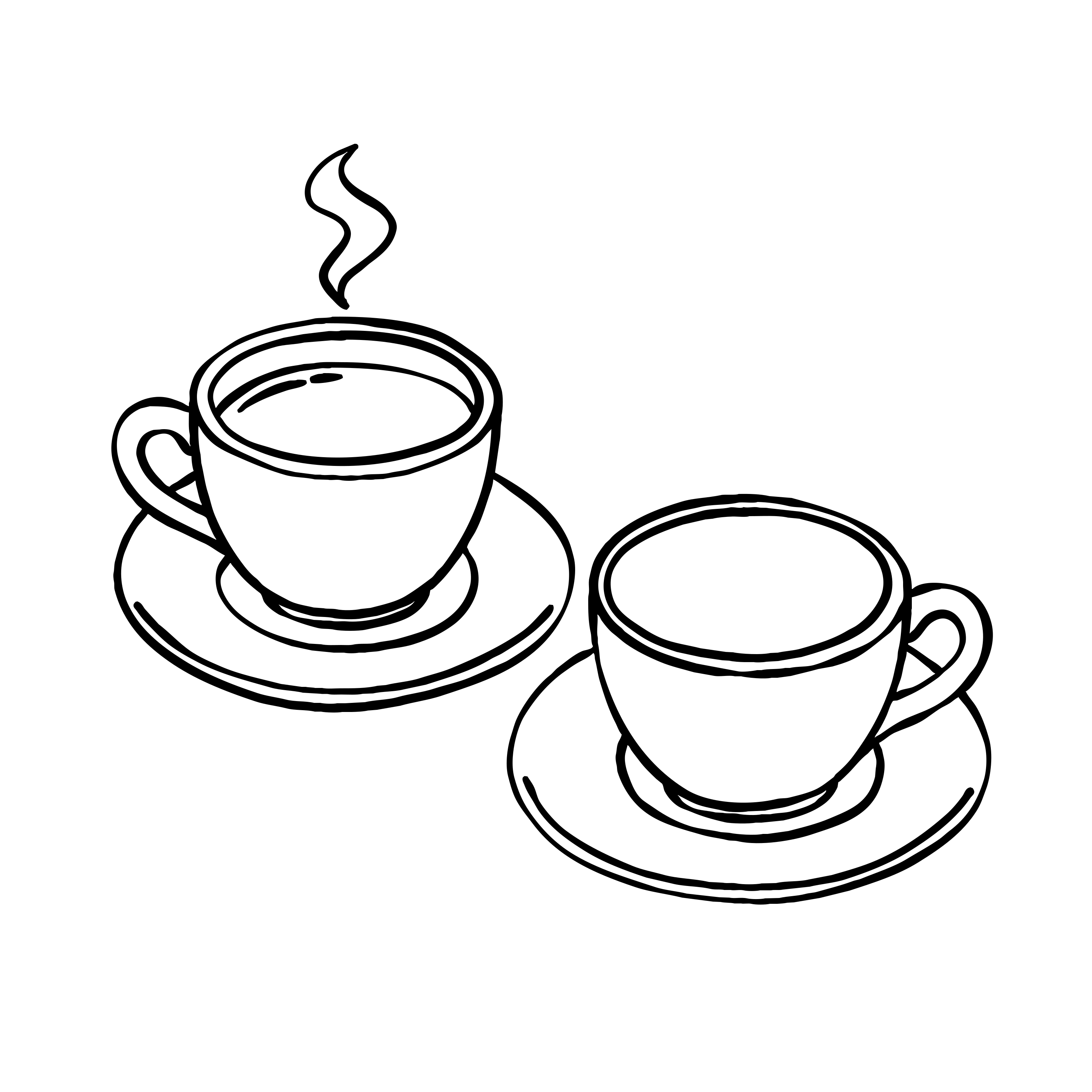 Two steaming cups of coffee on saucers