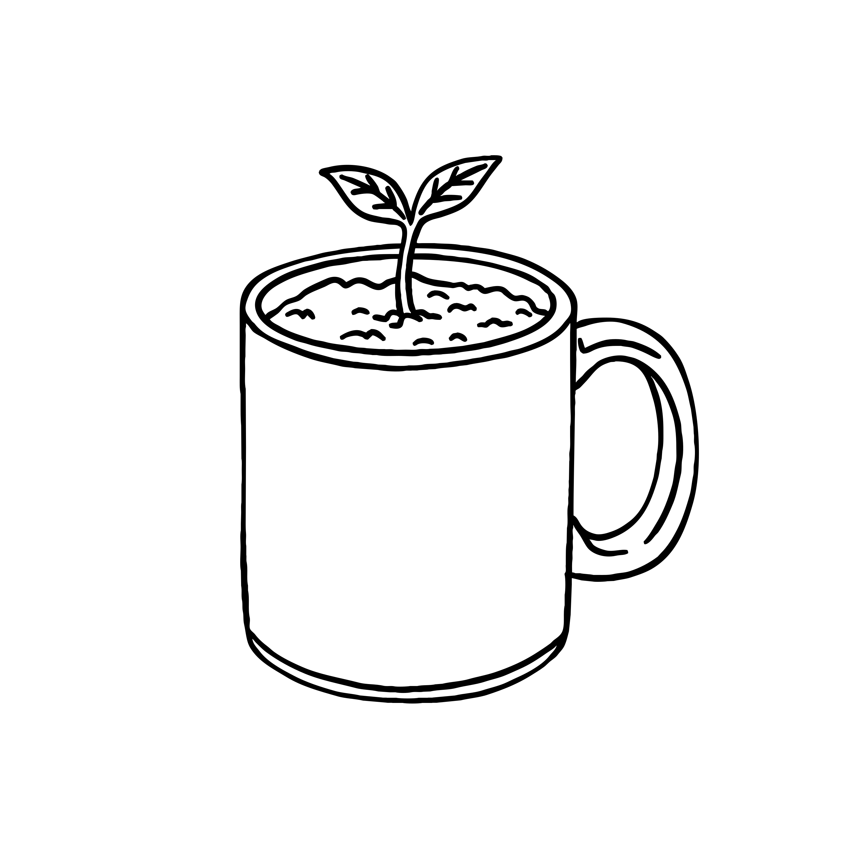 Uma muda brota de uma caneca de café.