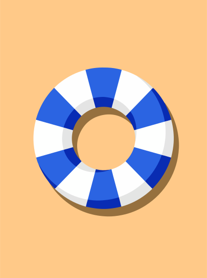 Eine blau-weiße Rettungsweste auf sandfarbenem Hintergrund