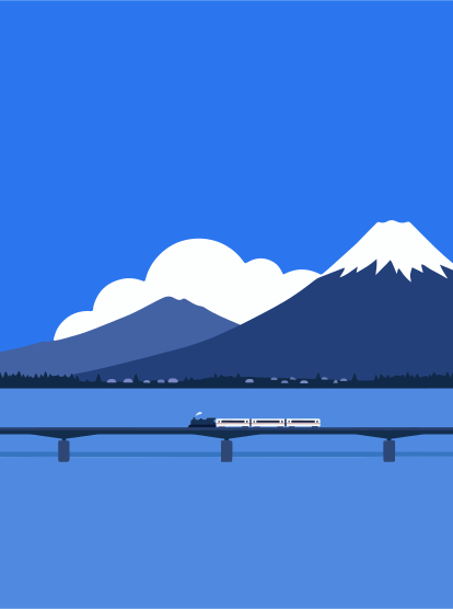 富士山を背景に橋を渡る列車