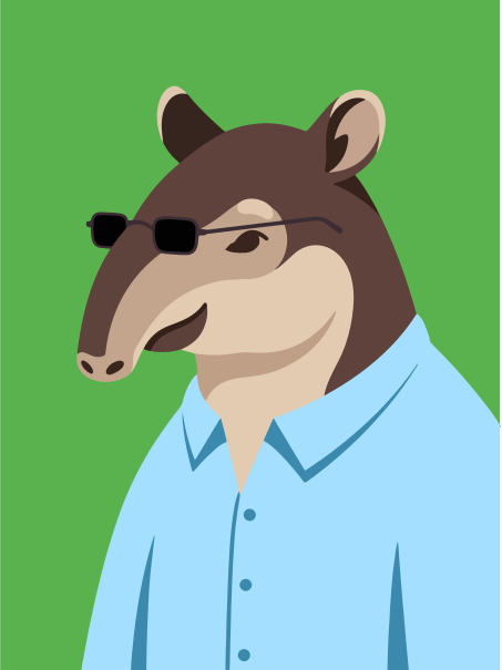Un tapiro con occhiali da sole e una camicia blu