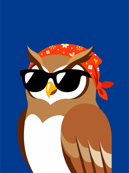 Un hibou cool portant des lunettes de soleil et un bandana