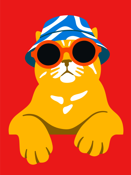 Un chat de dessin animé portant un chapeau à seau et des lunettes de soleil