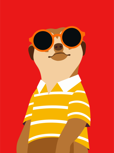 Erdmännchen mit Sonnenbrille und gestreiftem Hemd