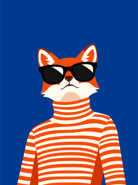 Un zorro con gafas de sol y un jersey de cuello alto a rayas
