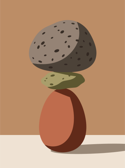 Stack of three balanced stones on a plain background