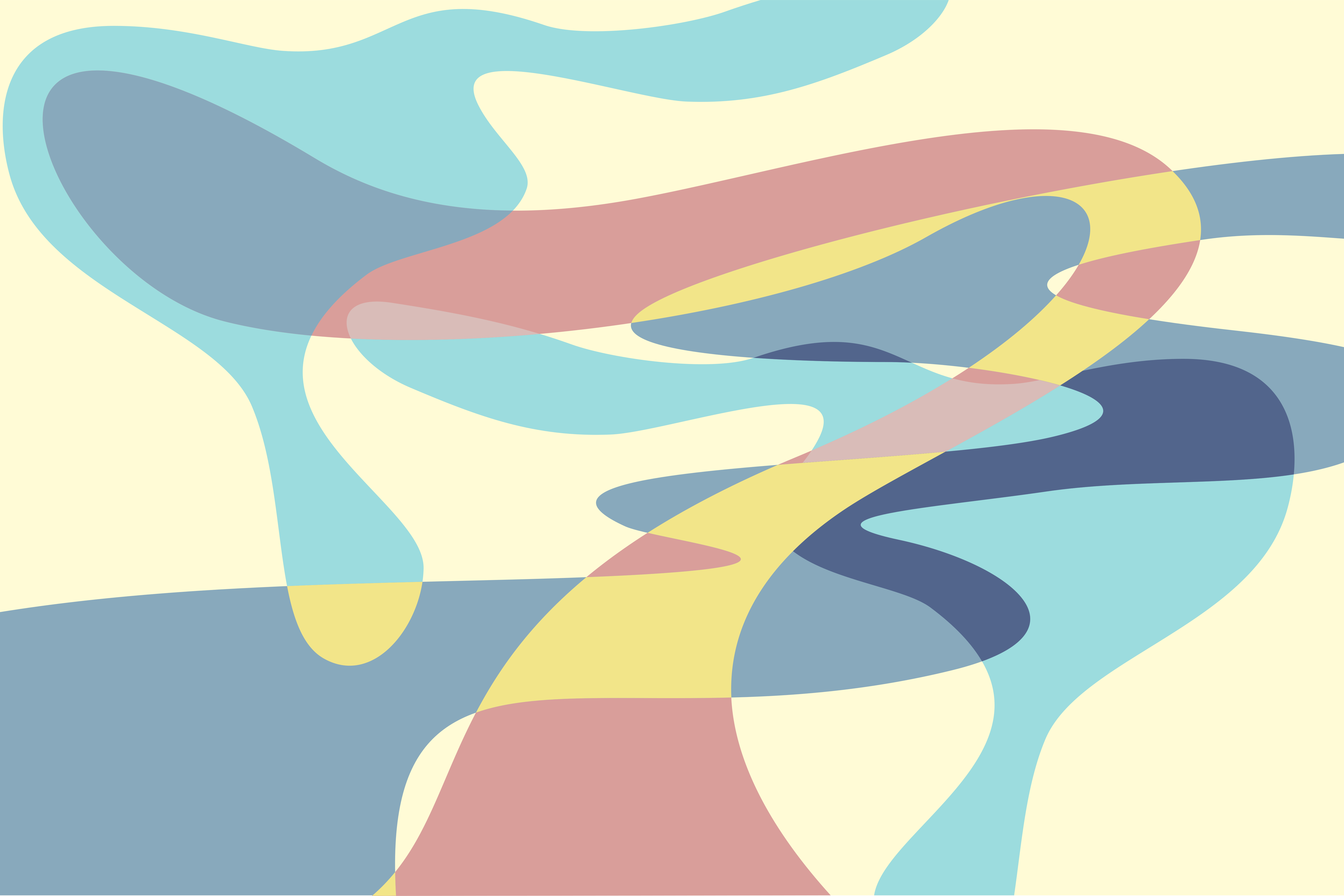 Abstract colorful shapes overlap on a cream background.