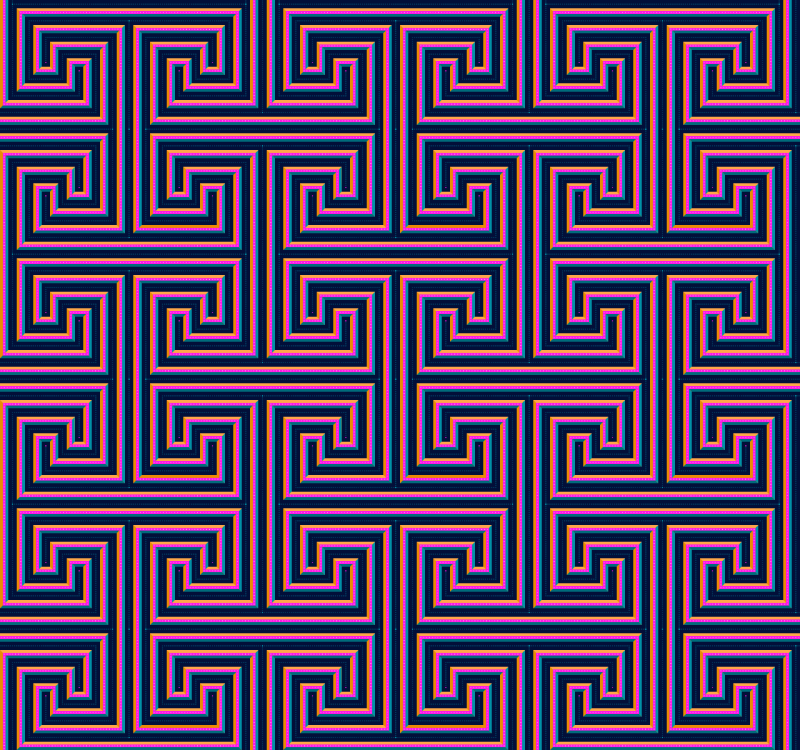 Motif de labyrinthe géométrique aux couleurs rose et bleu