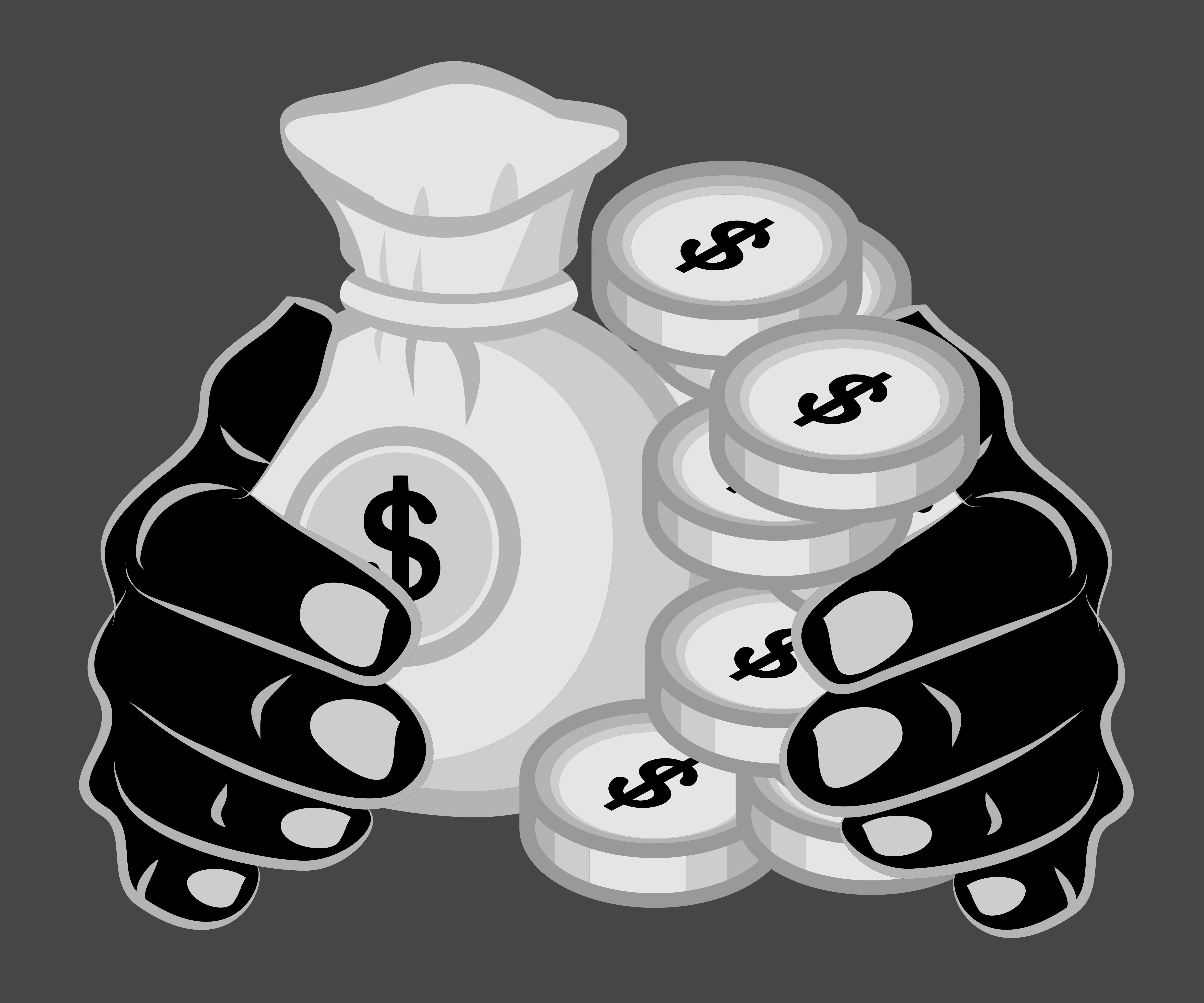 Manos sujetando una bolsa de dinero y monedas