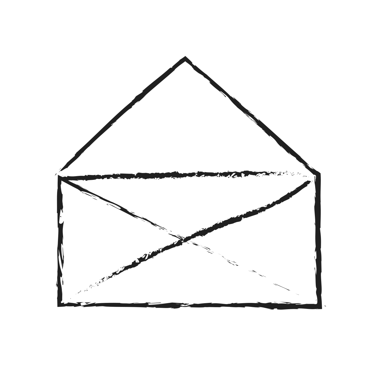 A simple hand-drawn envelope icon on a white background