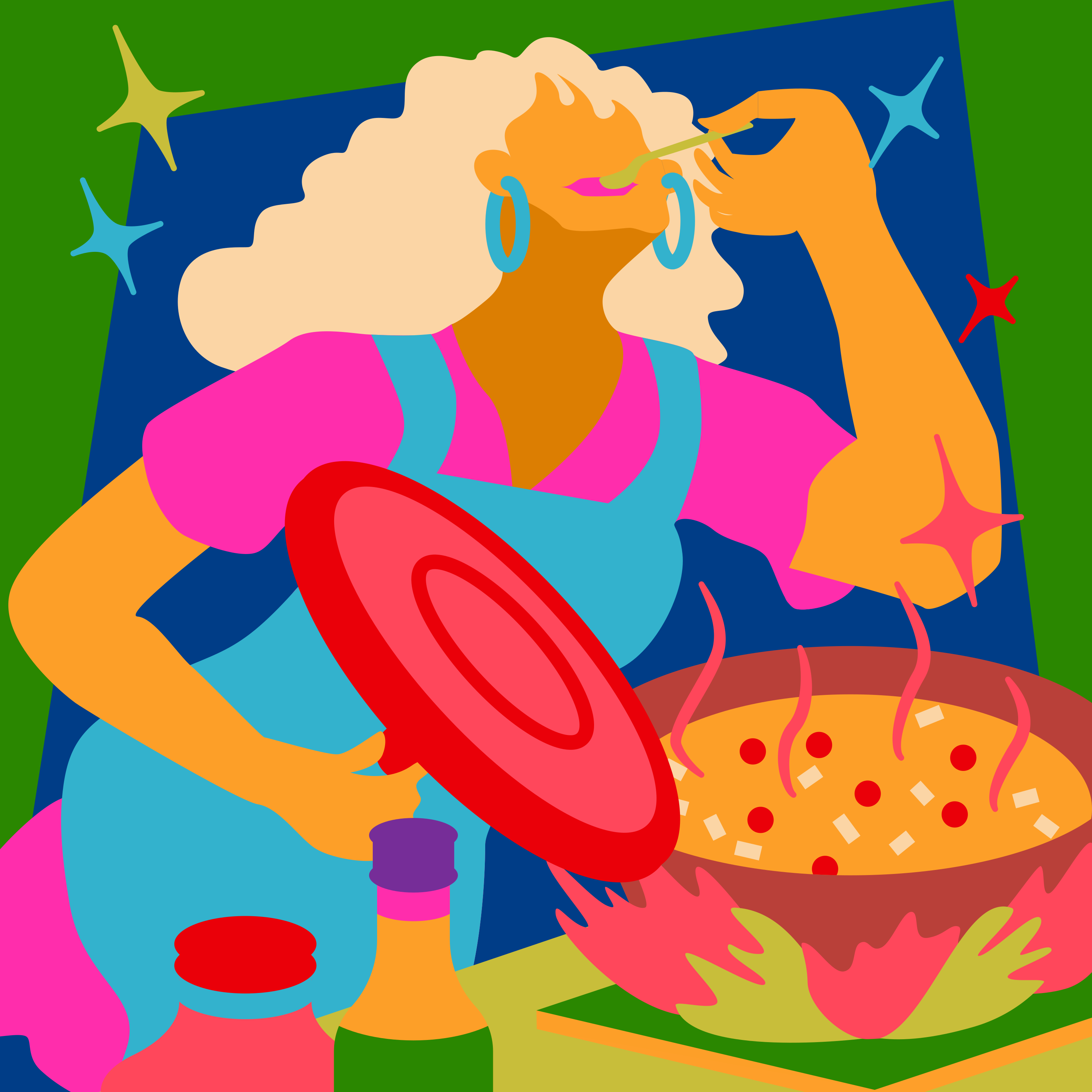 鮮やかな色彩で料理を作っている女性