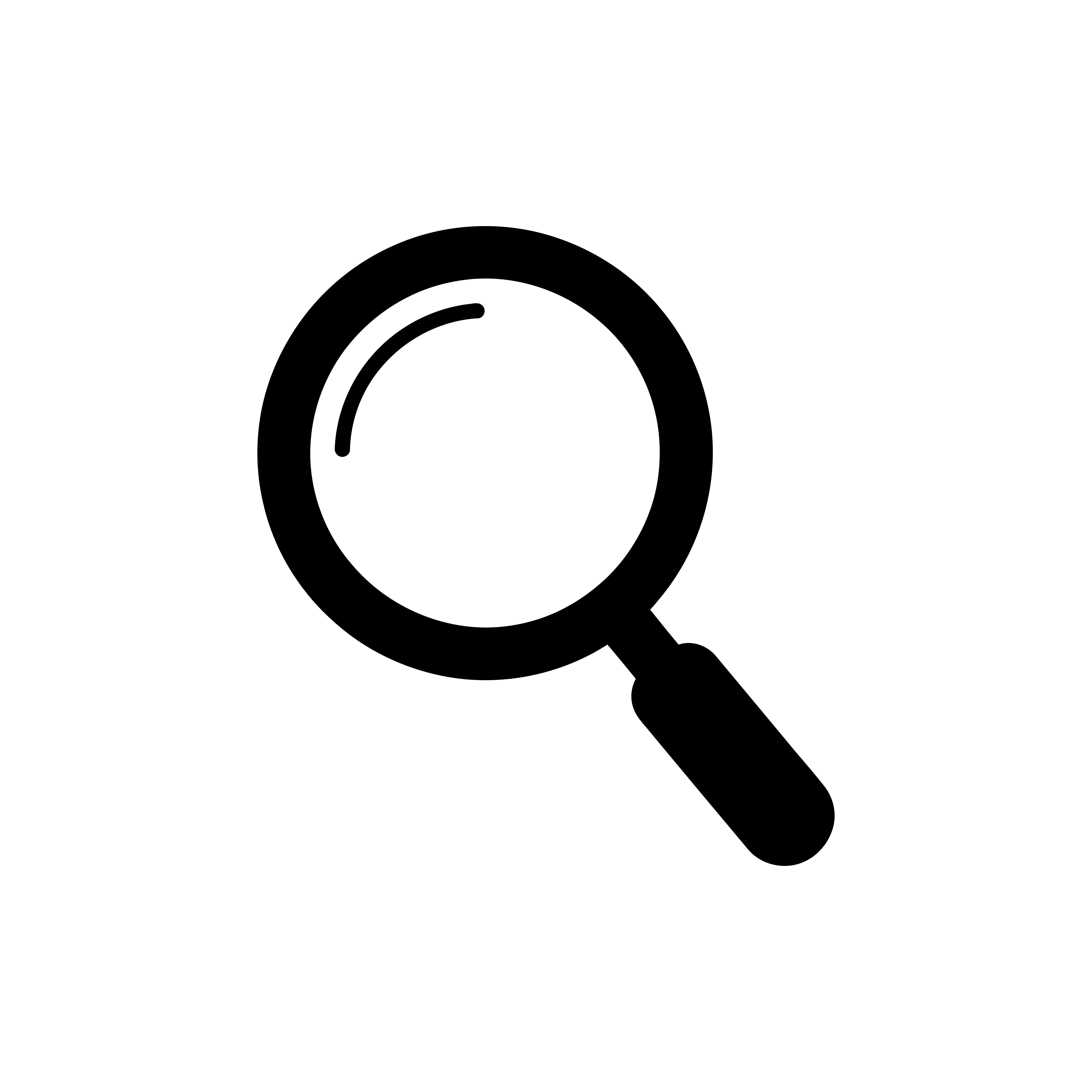 A simple black icon of a magnifying glass
