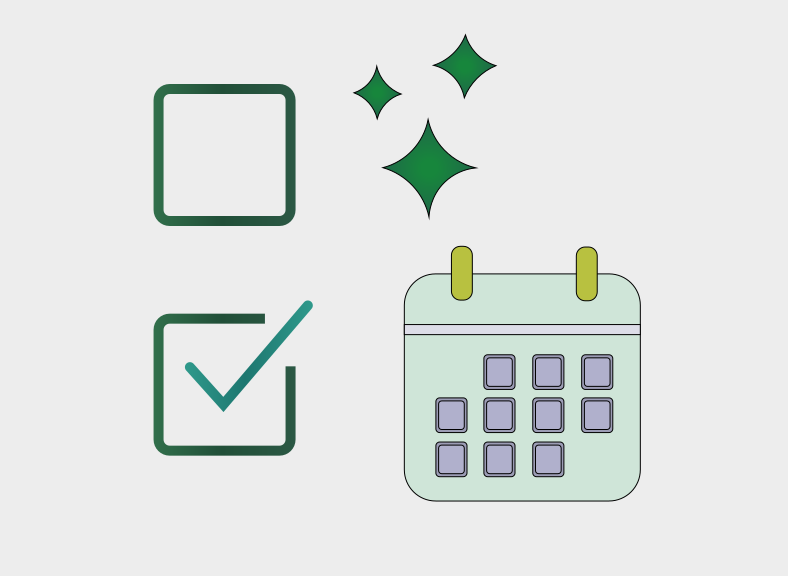 Checklist with calendar and sparkles
