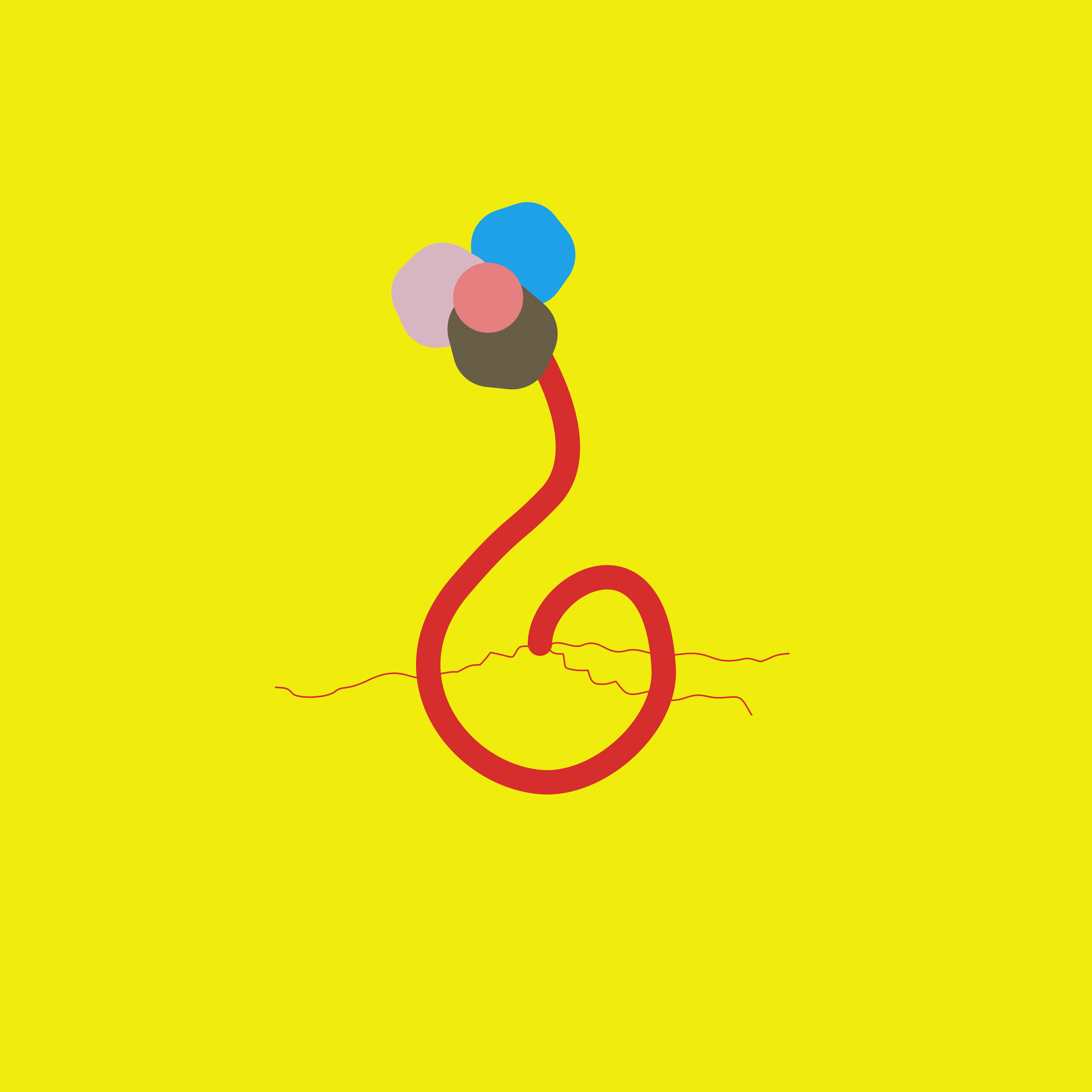 Eine verspielte Zeichnung einer Blume mit bunten Luftballons.