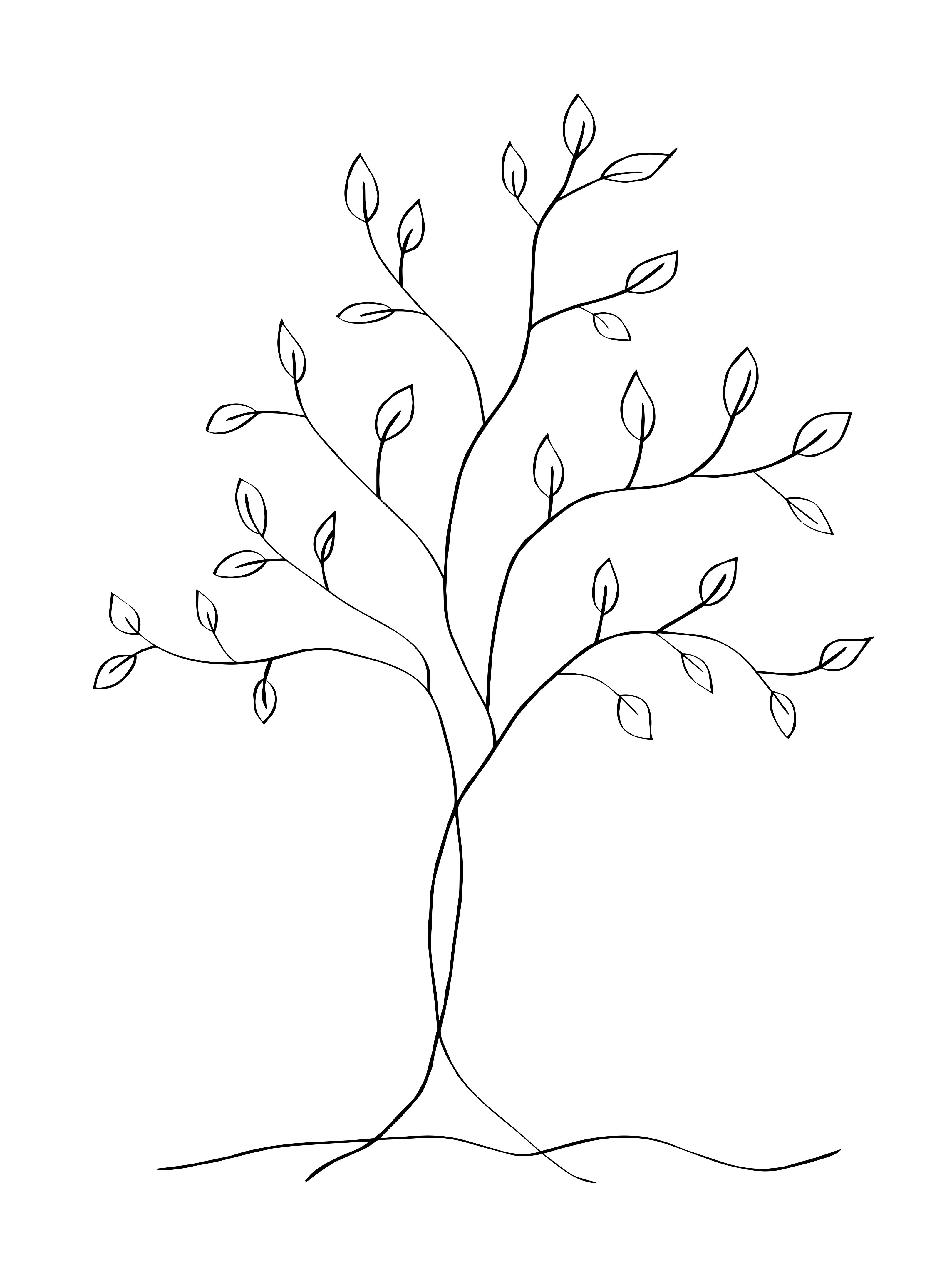 Un simple dibujo lineal de un árbol con hojas