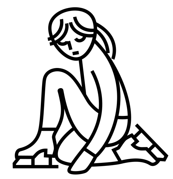 Stylized line art of a figure skater sitting down