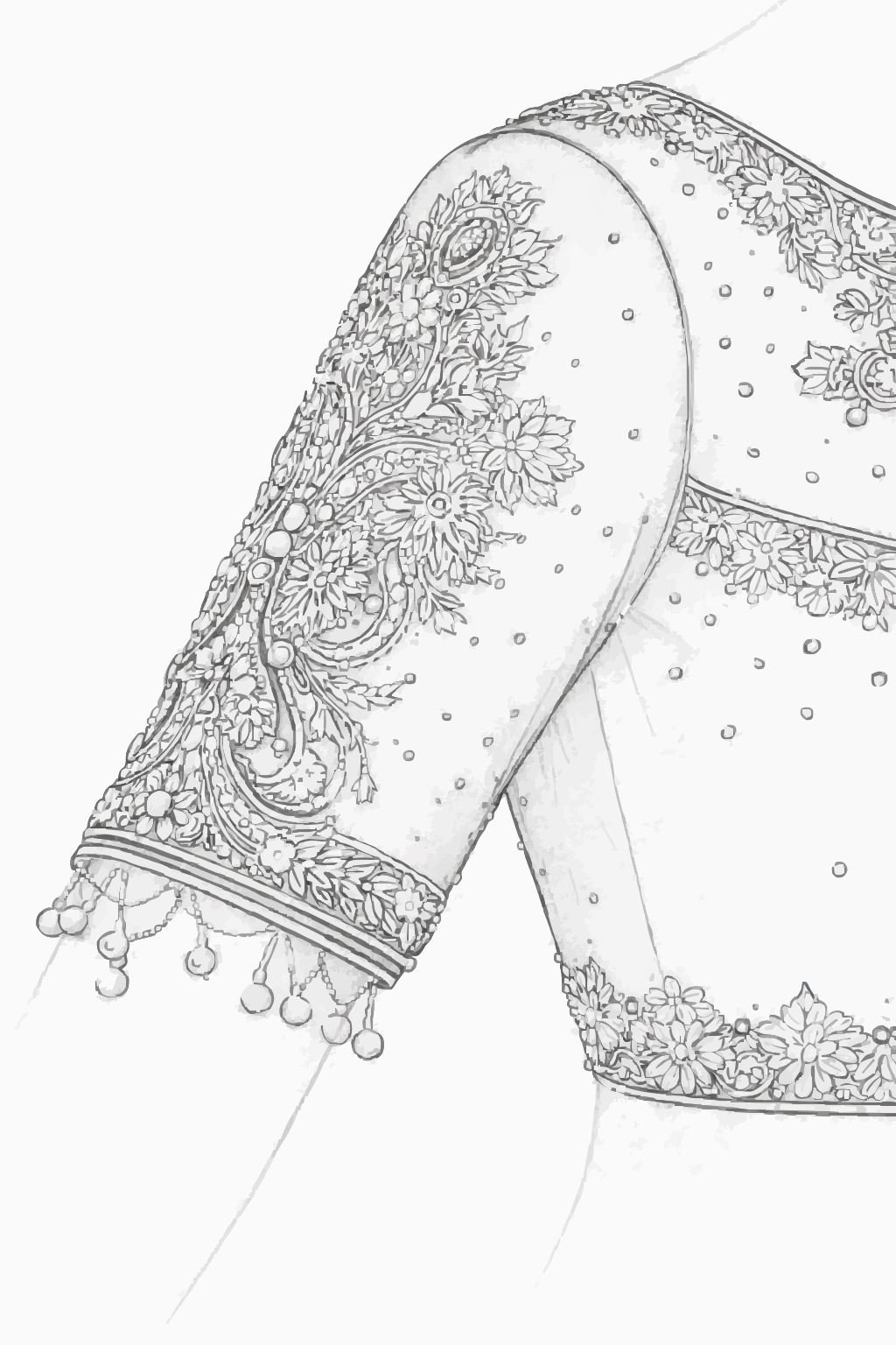Lavori di perline intricati su una manica trasparente