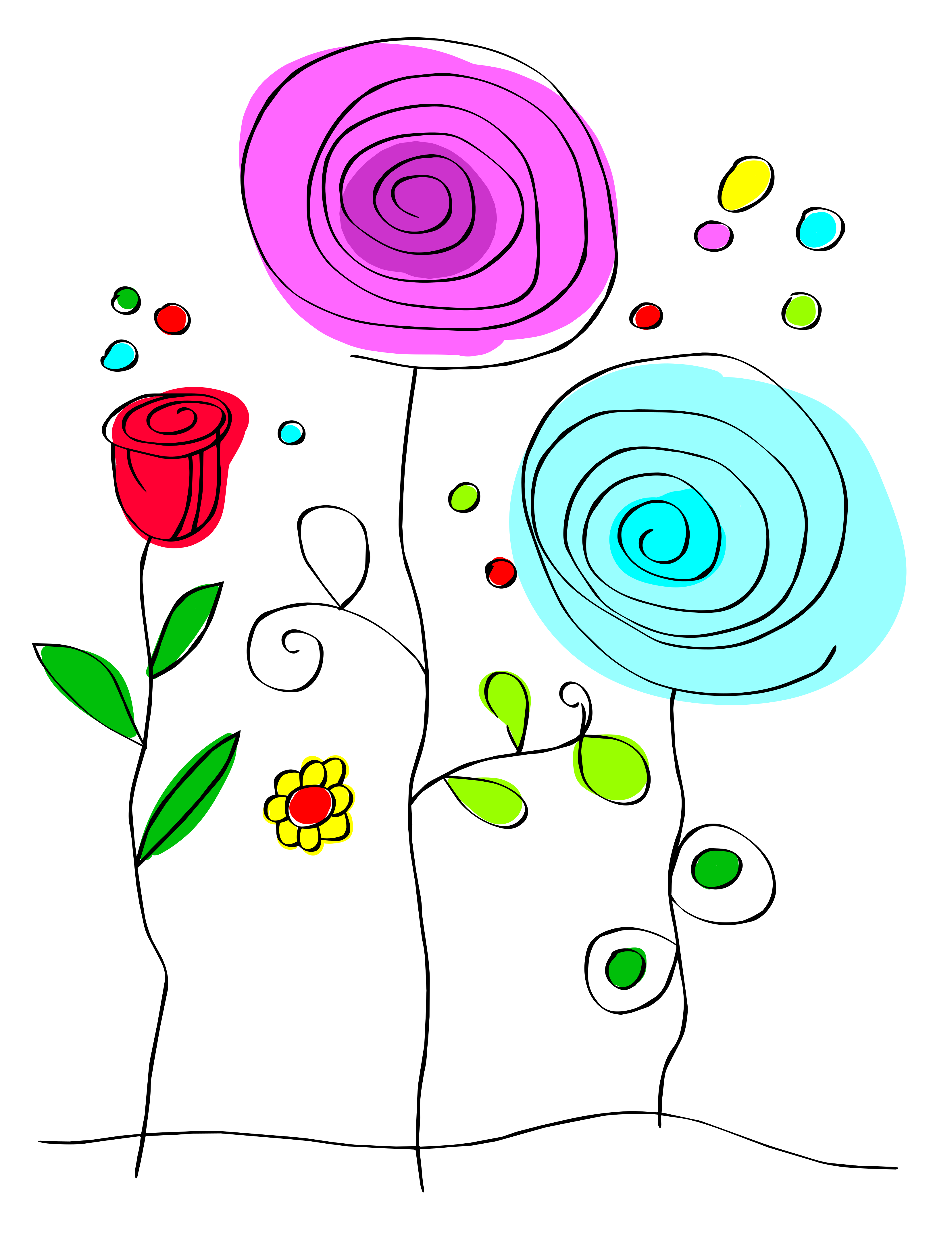 Flores de dibujos animados caprichosas con puntos de colores