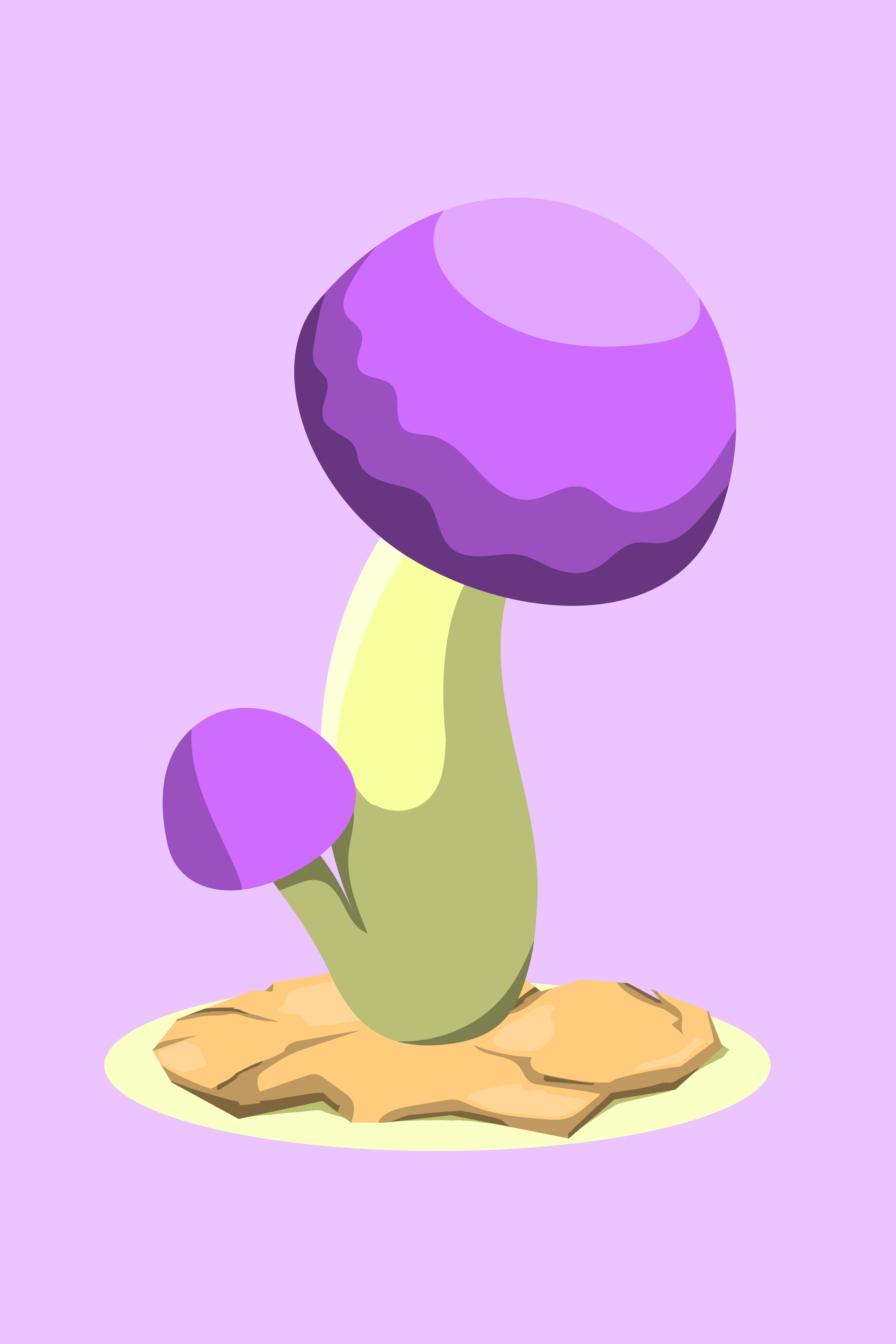 Ein stilisierter lila Pilz mit kleinerer Kappe.
