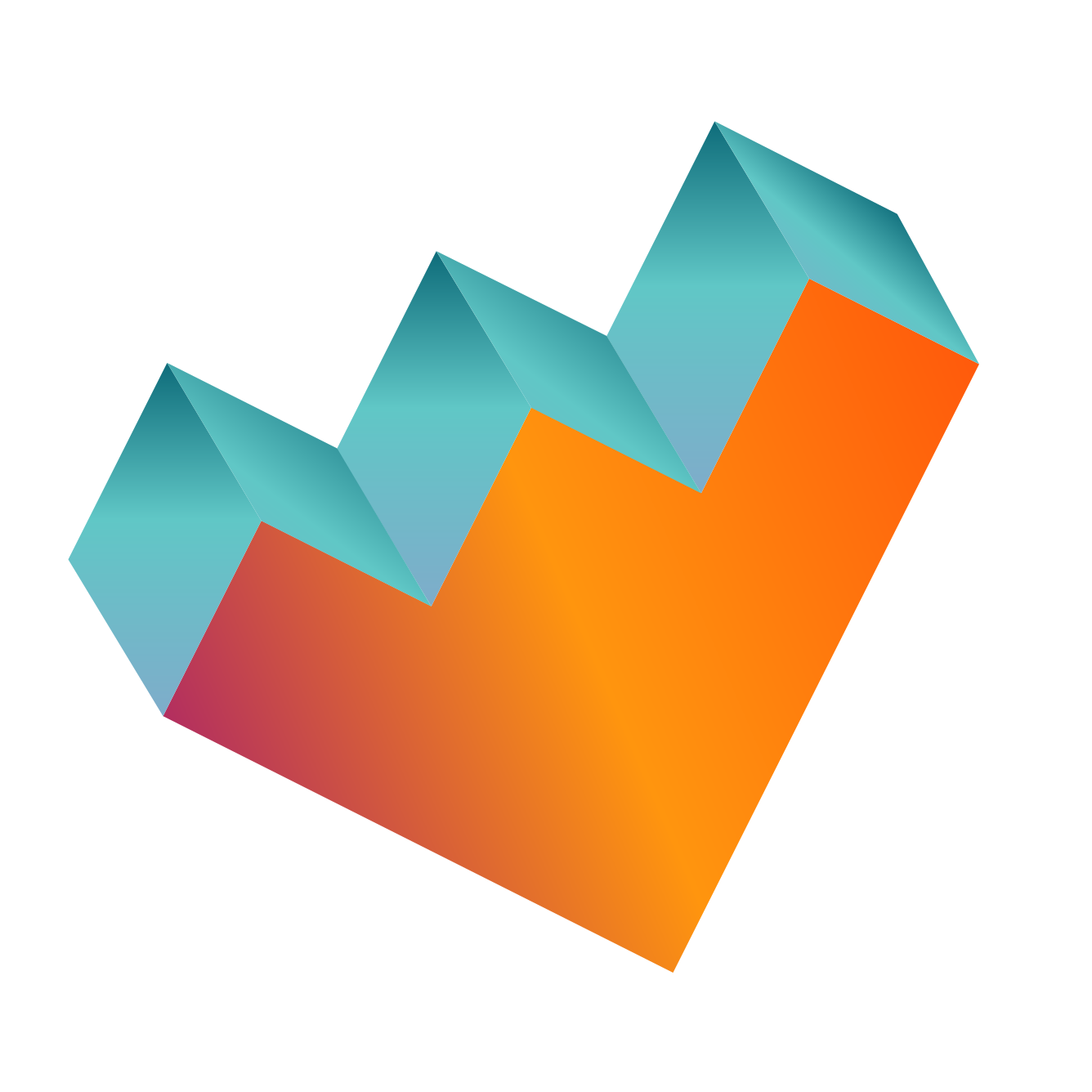 Un gráfico 3D con escalones ascendentes
